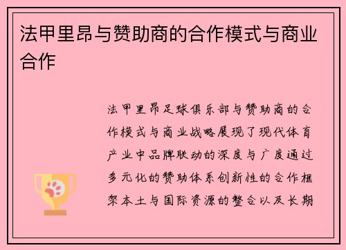 法甲里昂与赞助商的合作模式与商业合作